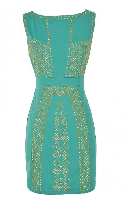 Queen of the Nile Embellished Bodycon Dress in Jade